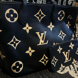 Women's china town Louis Vuitton Black & Beige Monogram Tote Bag, One Size